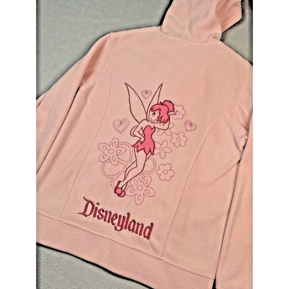 Disney Tinkerbell Fleece Zip Up Hoodie Jacket Pile Pink Disneyland Women Medium